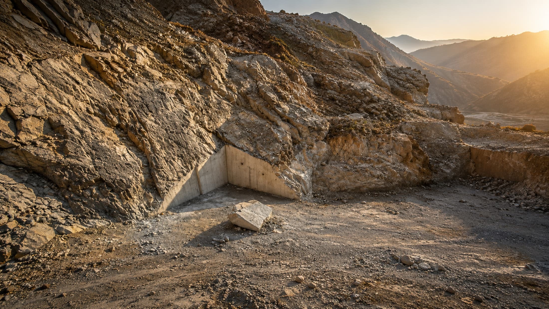 The quarry face at golden hour